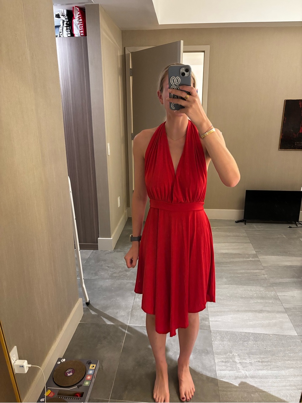 Red Halter Fit & Flare Dress